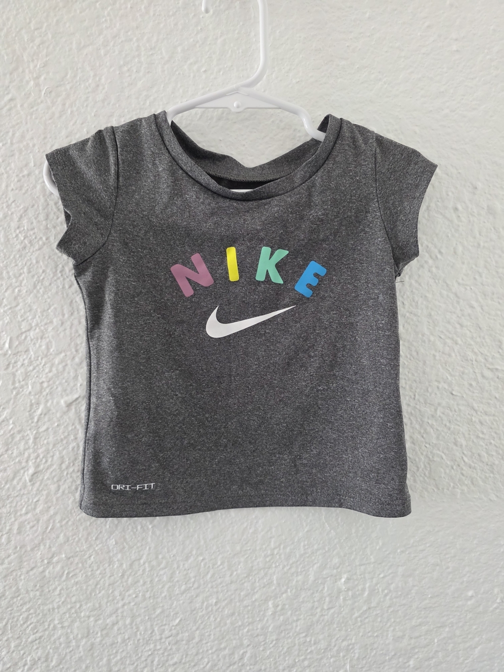 Nike Kids' Gray Dri-FIT Short Sleeve Tee with Colorful Logo